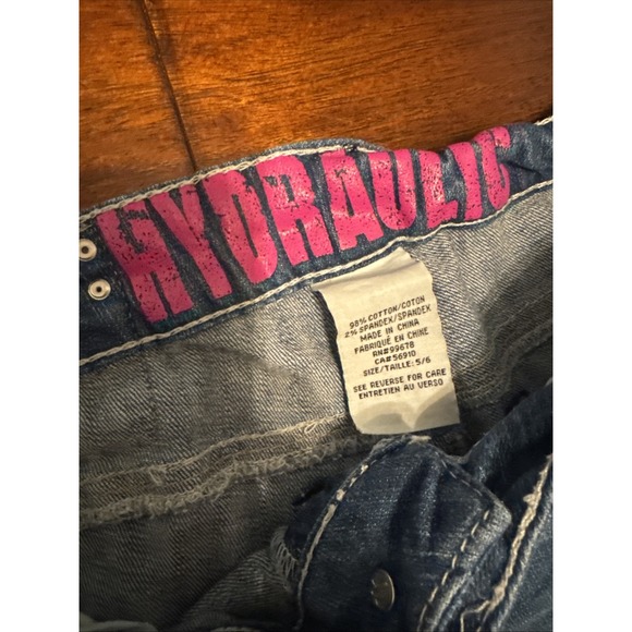 Hydraulic Distressed Jeans Women's Size 5/6 Med Wash Bootcut Embroidered Pockets - Picture 3 of 11